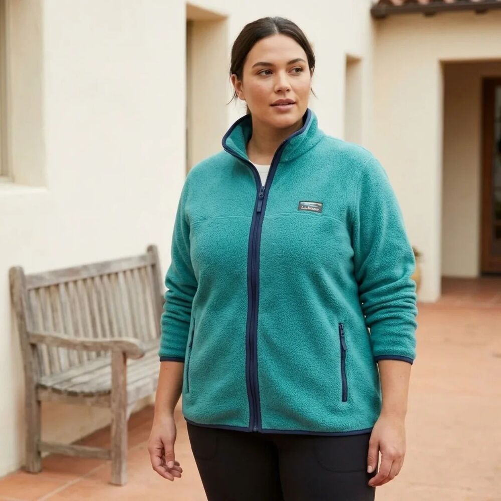 L.L.Bean Teal / Turquoise with Navy Blue trim 100% | Sz Large (Womens)